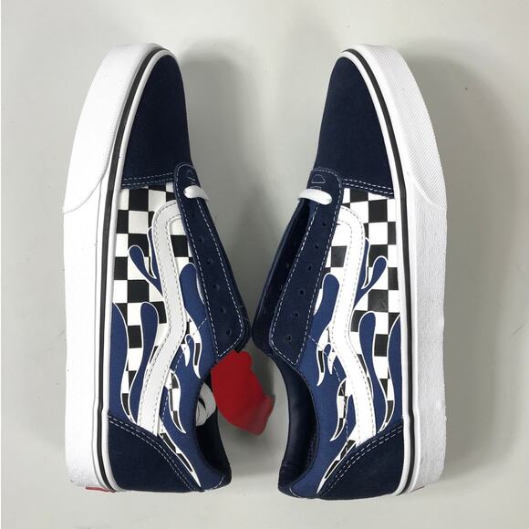 Vans Men's NIB Blue Checker Flame Skate Low Top Lace Up Shoes Sneakers Ward - Picture 3 of 13